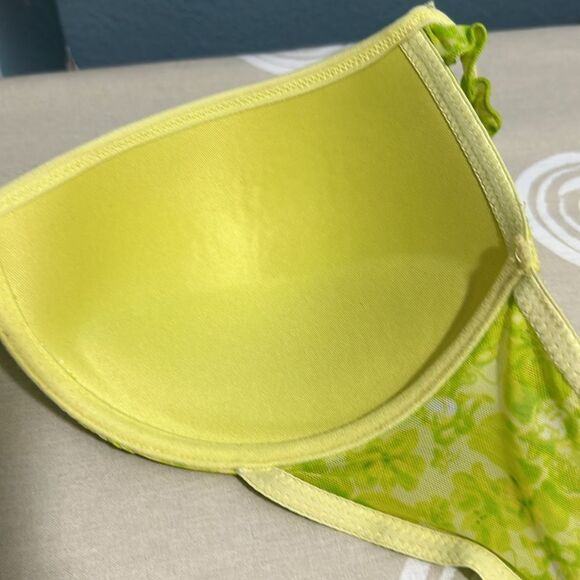 Disney Tinker Bra 38C Push Up Fairy Underwire Lime Green Ruffle - Picture 11 of 13